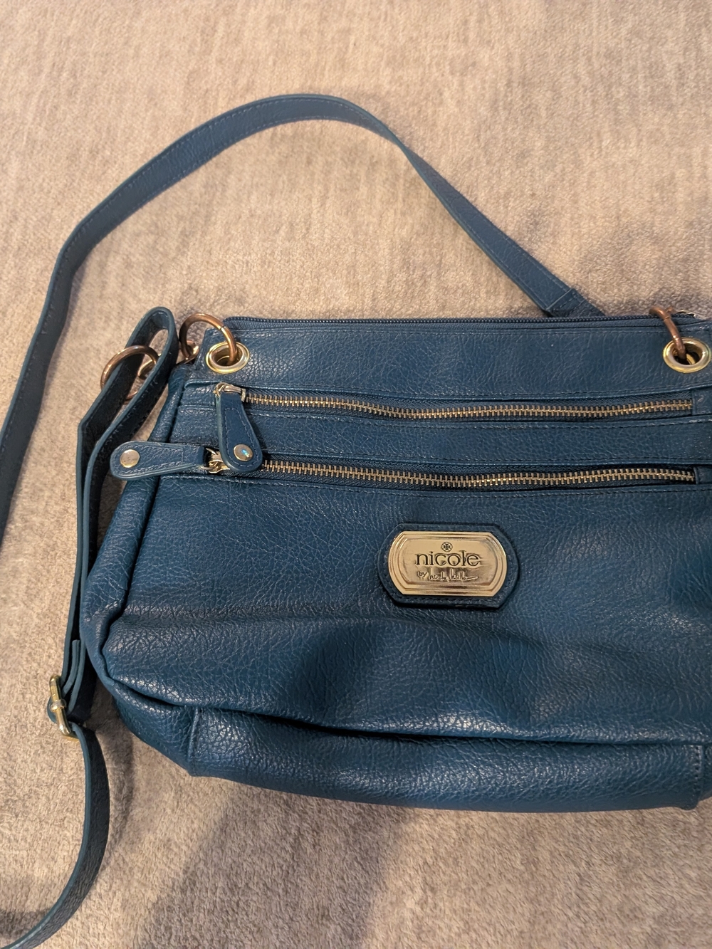 Nicole Miller Blue Crossbody Bag with Front Zip Pockets Softe Cute
